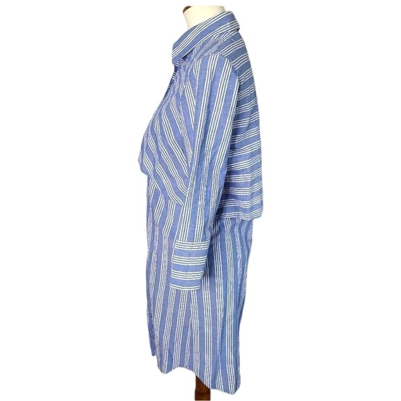 KAL Rieman Striped Cotton Tiered Shirt Dress Blue Small S - Picture 5 of 10